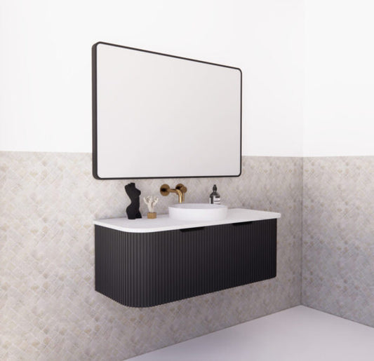 Bergen Matte Black 1200mm Wall Hung Vanity with Carrara Stone Top