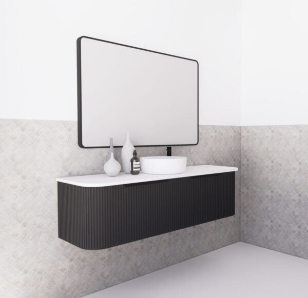 Bergen Matte Black 1500mm Wall Hung Vanity with Carrara Stone Top