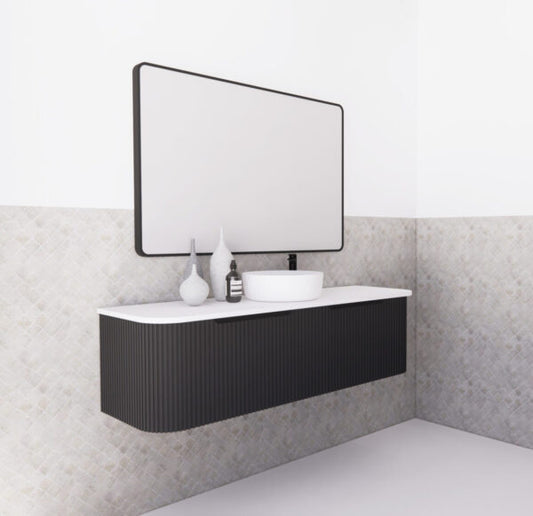 Bergen Matte Black 1500mm Wall Hung Vanity with Carrara Stone Top