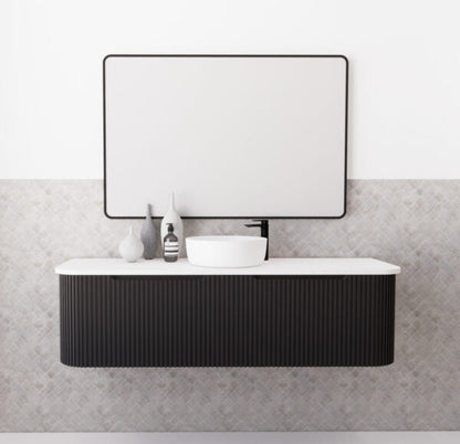 Bergen Matte Black 1500mm Wall Hung Vanity with Carrara Stone Top