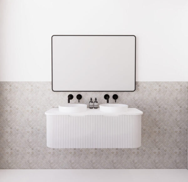 Bergen Matte White Double Bowl 1200mm Wall Hung Vanity with Carrara Stone Top