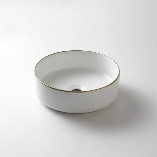 360*360*125mm Above Counter Matte White With Gold Rim Basin