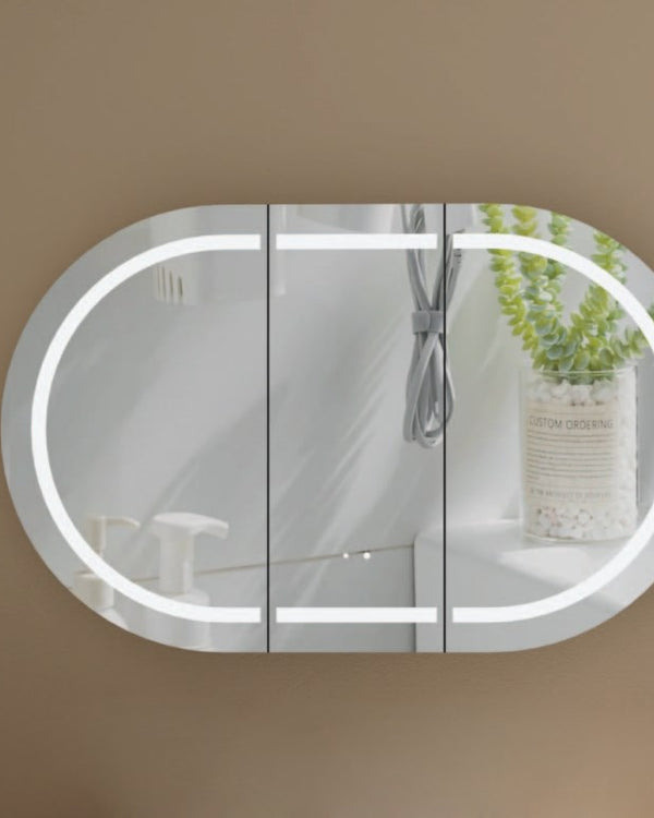 Carysil Mystic 1200x750mm Walnut Oval LED Shaving Cabinet