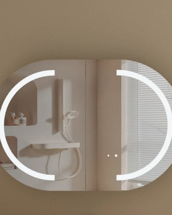 Carysil Mystic 900x600mm Walnut Oval LED Shaving Cabinet