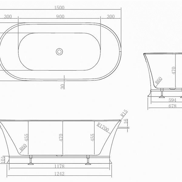 1700mm Egg Shape Free Standing Bath Tub – Sannine Bathrooms