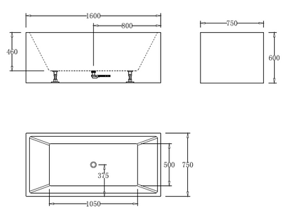 1600mm Square Multi Fit Bath Tub