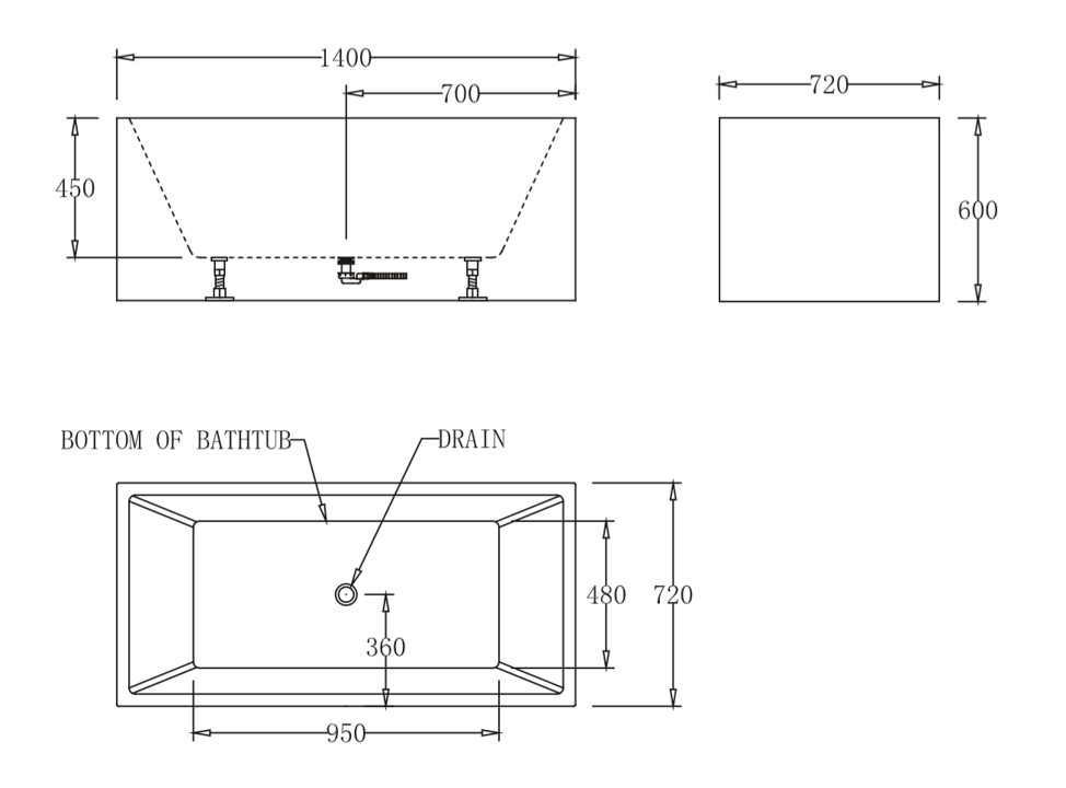 1400mm Square Multi Fit Bath Tub
