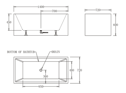 1400mm Square Multi Fit Bath Tub