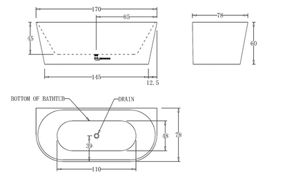 1700mm Round Back To Wall Bath Tub