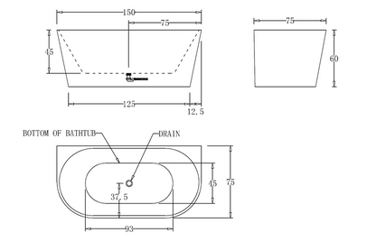 1500mm Round Back To Wall Bath Tub