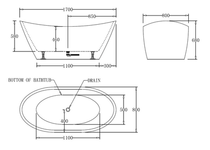 1700mm High Back Free Standing Bath Tub