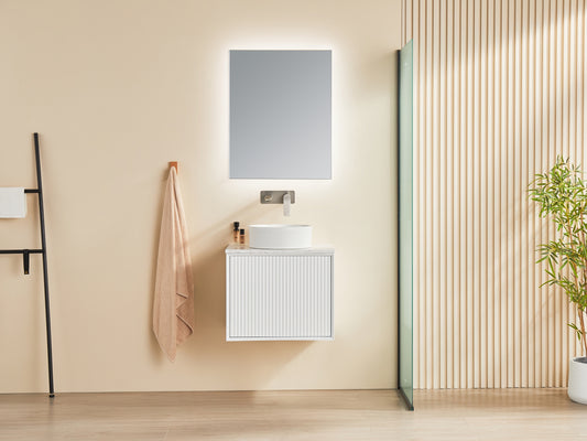 Kirribilli Matte White PVC 600mm Wall Hung Vanity with Ceramic Top