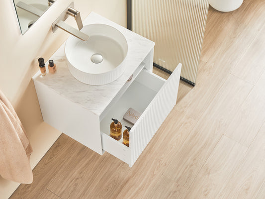 Kirribilli Matte White PVC 600mm Wall Hung Vanity with Ceramic Top