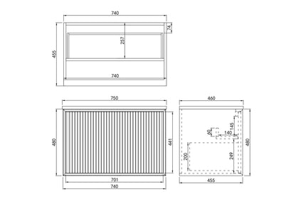Kirribilli Matte White PVC 750mm Wall Hung Vanity with Ceramic Top