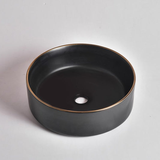 360x360x125mm Matte Black with Gold Rim Above Counter Basin