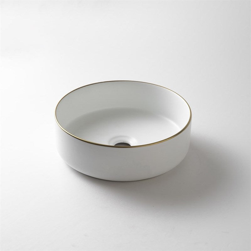 360x360x125mm Matte White with Gold Rim Above Counter Basin