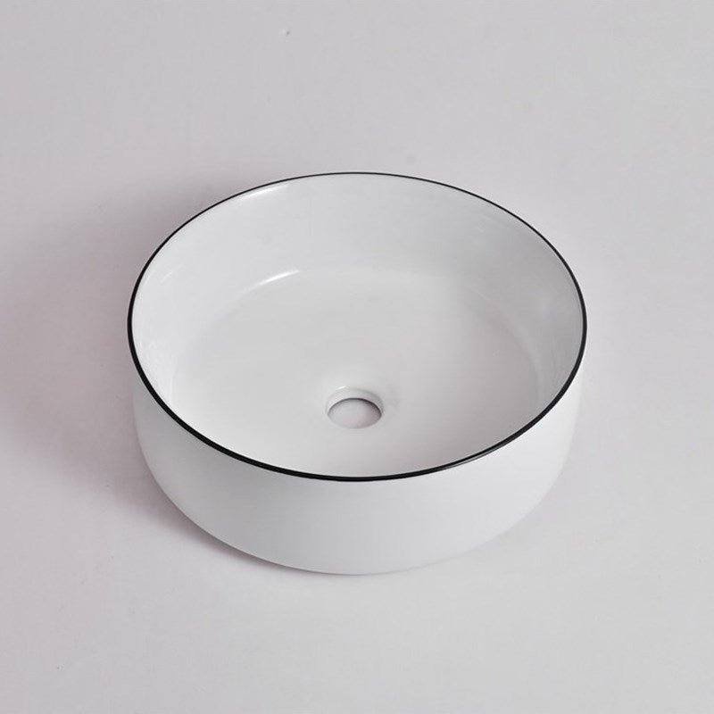 360x360x125mm Gloss White with Black Rim Above Counter Basin