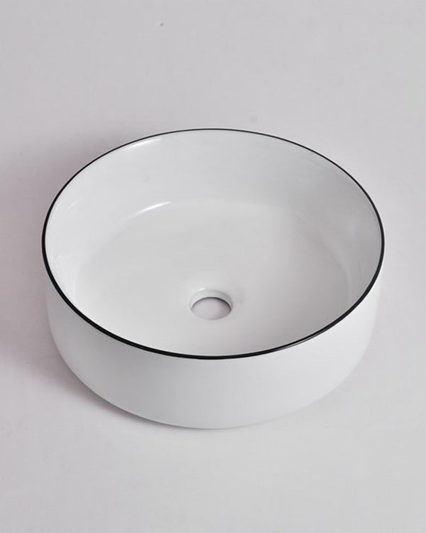 360x360x125mm Gloss White with Black Rim Above Counter Basin
