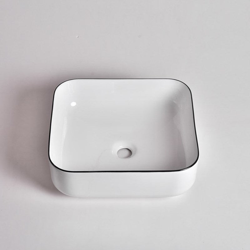 385x385x140mm Gloss White with Black Rim Above Counter Basin