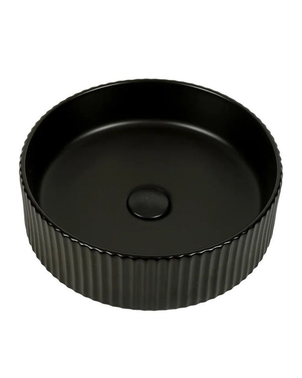 400*400*125mm Matte Black with Fluted Design Above Counter Basin(32mm Nonoverflow)