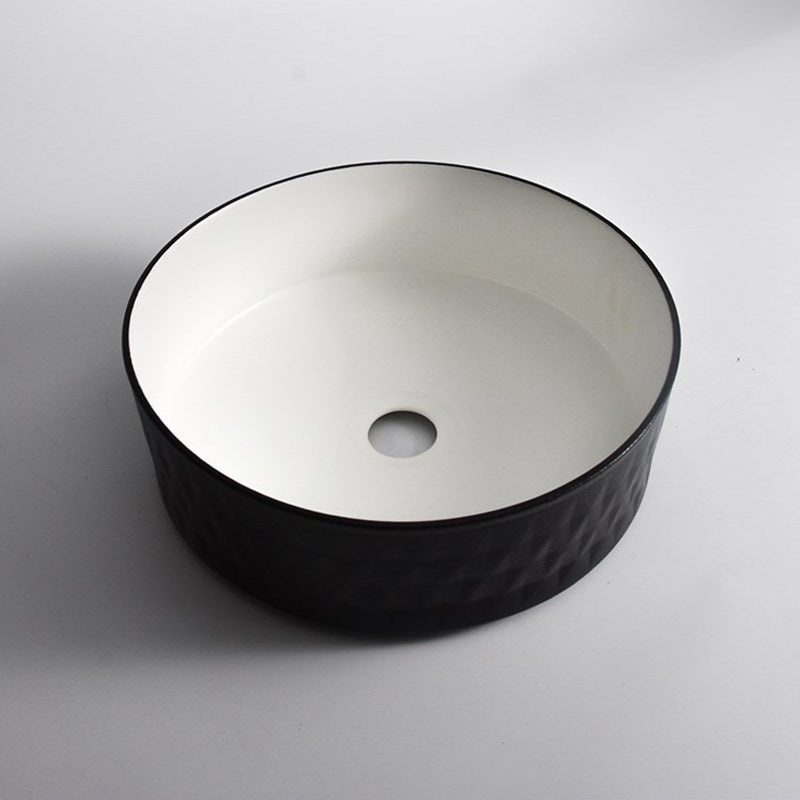 365x365x120mm Black Textured Exterior & Matte White Interior Above Counter Basin