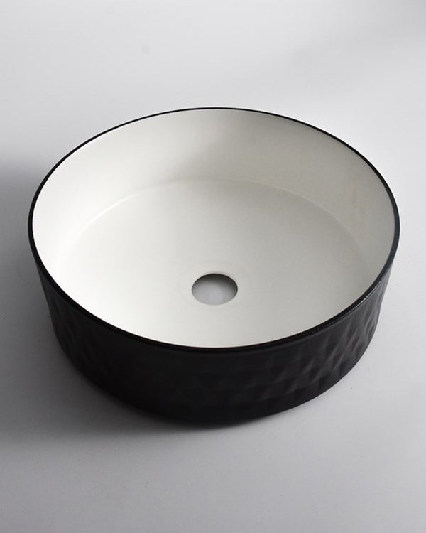 365x365x120mm Black Textured Exterior & Matte White Interior Above Counter Basin