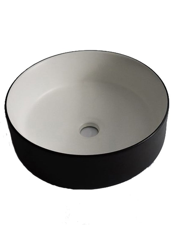 360x360x125mm Black Textured Exterior & Matte White Interior Above Counter Basin