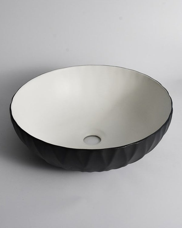 395x395x120mm Black Textured Exterior & Matte White Interior Above Counter Basin