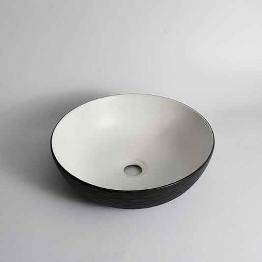 395x395x120mm Black Textured Exterior & Matte White Interior Above Counter Basin