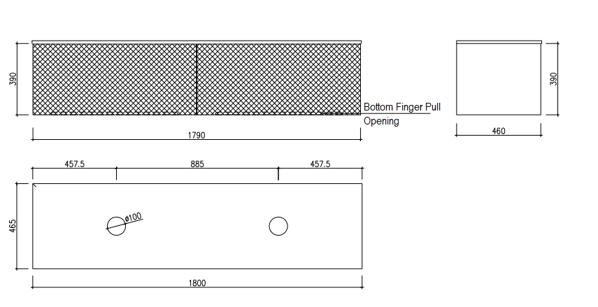 1800x465x390mm Relievo Oak