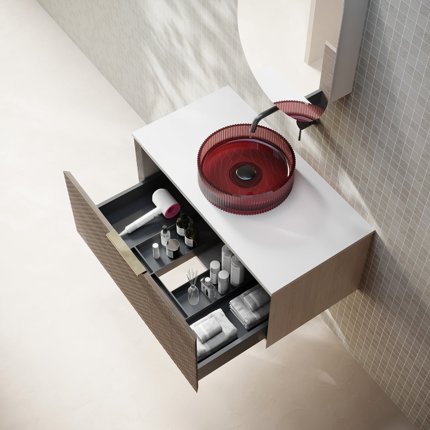 900x465x390mm Relievo Walnut