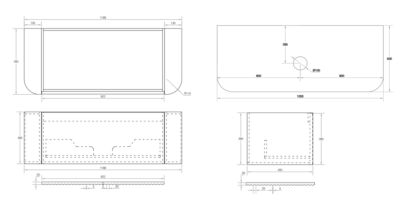 V-Groove 1200x500x390mm Natural Oak