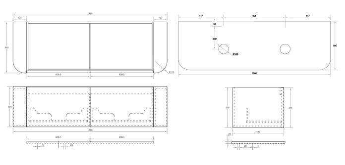 V-Groove 1500x500x390mm Walnut