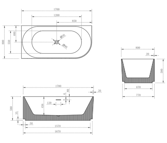 V-groove 1700mm left hand corner (matte white)