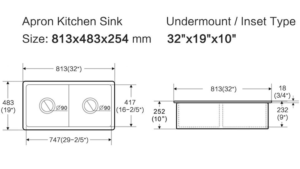 Procida Fireclay Inset/Undermount Sink 813mm LK-S-PFC813