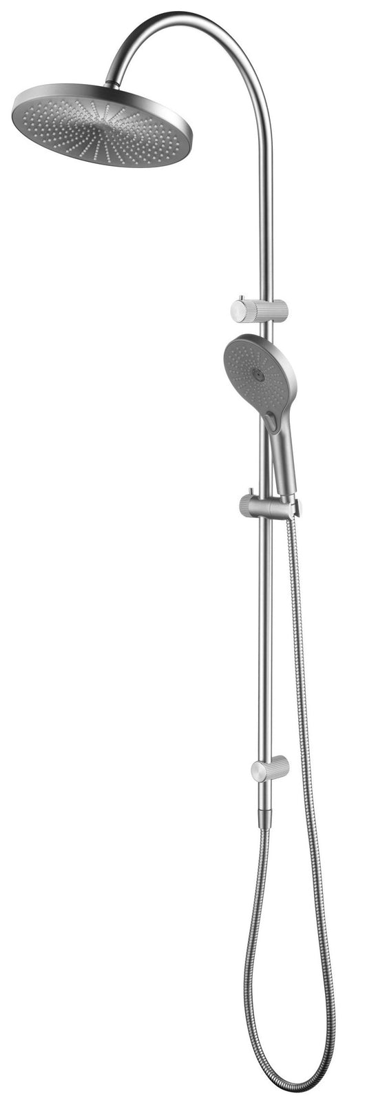 Mica Fluted Gooseneck Dual Shower Rail Brushed Nickel