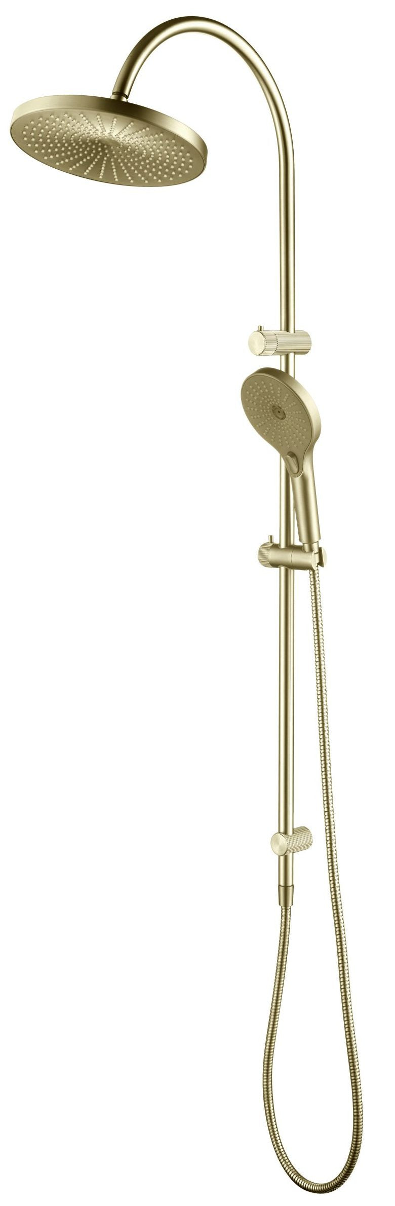 Mica Fluted Gooseneck Dual Shower Rail French Gold
