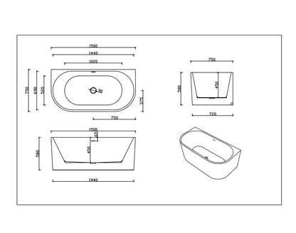DOVER Back To Wall Free Standing Overflow Bath LK-DV