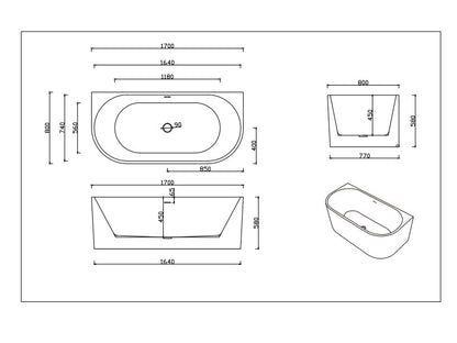 DOVER Back To Wall Free Standing Overflow Bath LK-DV