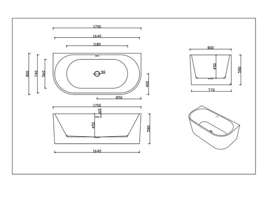 DOVER Back To Wall Free Standing Overflow Bath LK-DV