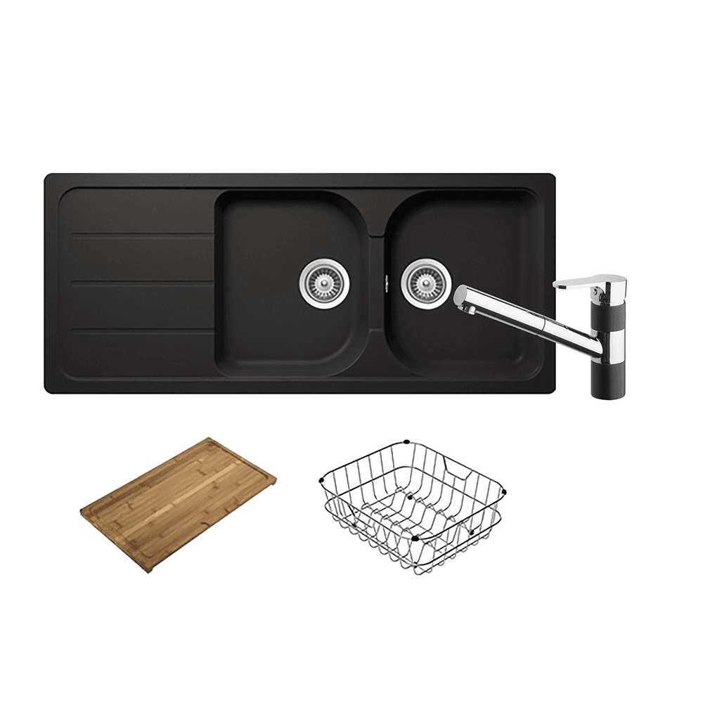 FORMHAUS 1160X500 DOUBLEBOWL&DRAINER - ONYX