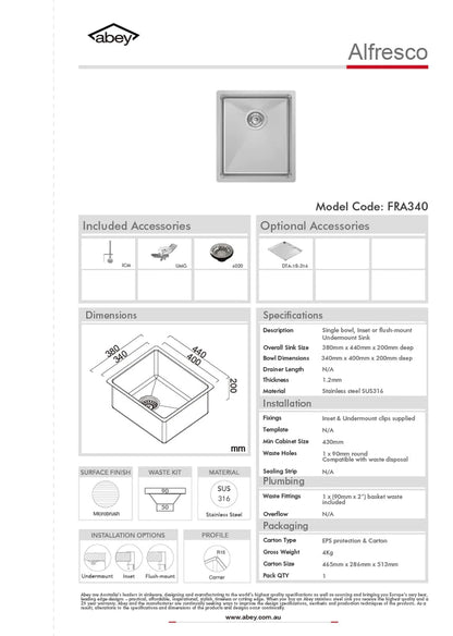 FRA340 SINK + DTA18-316 + 517120