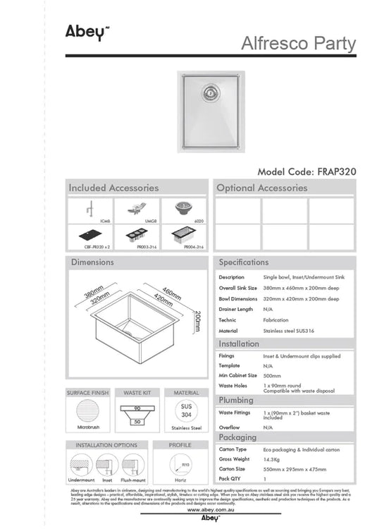 ALFRESCO PARTY ICE SINK 380X460 + ACC