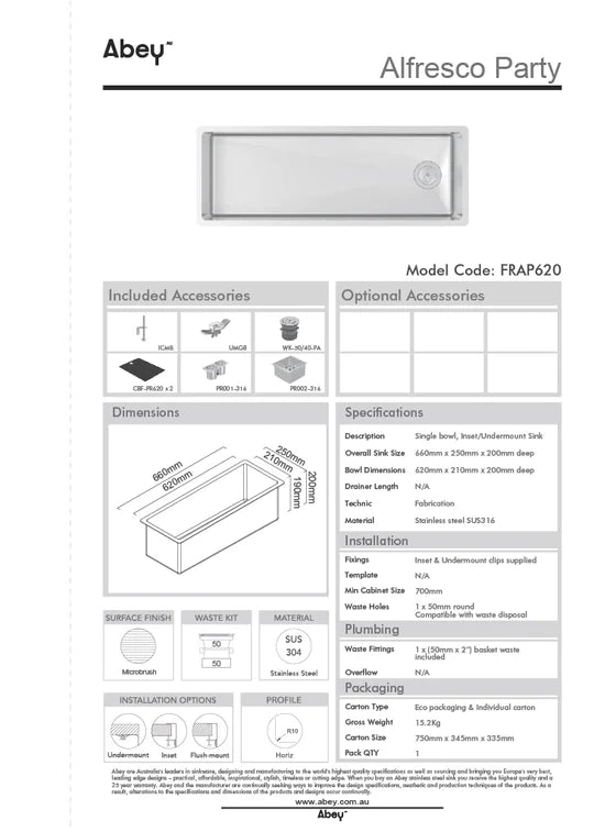 ALFRESCO PARTY ICE SINK 660X250 + ACC