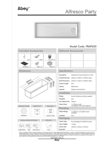 ALFRESCO PARTY ICE SINK 660X250 + ACC
