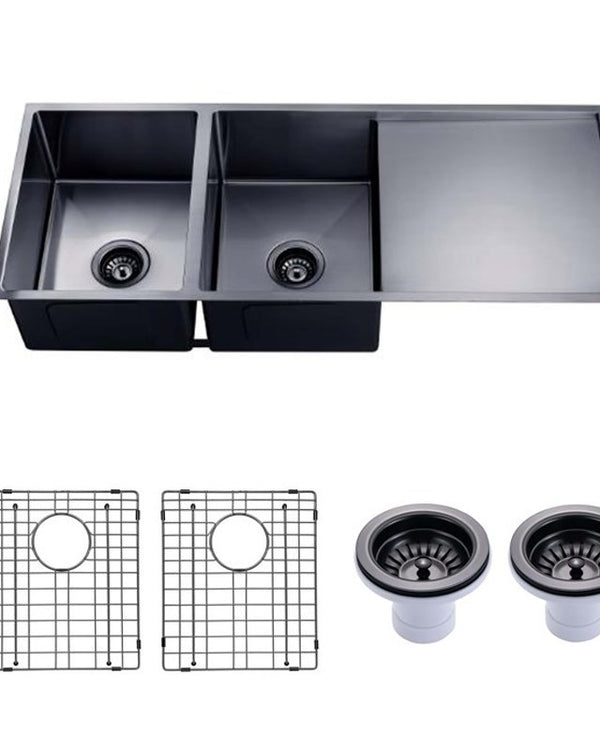 1160x460x230mm Gunmetal Stainless Steel PVD Double Bowl Kitchen Sink