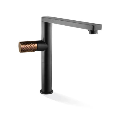 The GABE Sink Mixer - Matte Black with Rose Gold handle