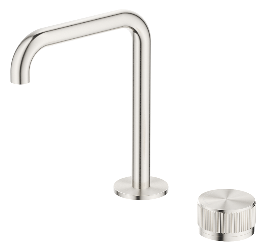 Mica Fluted Soft-Square Hob Basin Mixer Set Brushed Nickel