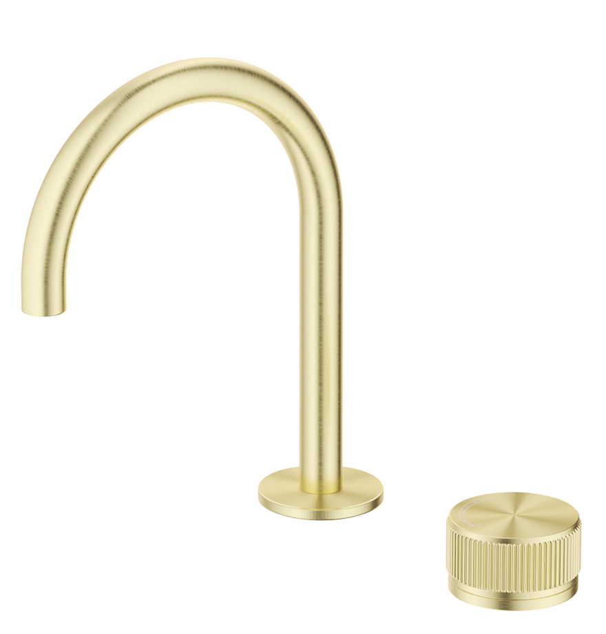 Mica Fluted Gooseneck Hob Basin Mixer Set French Gold
