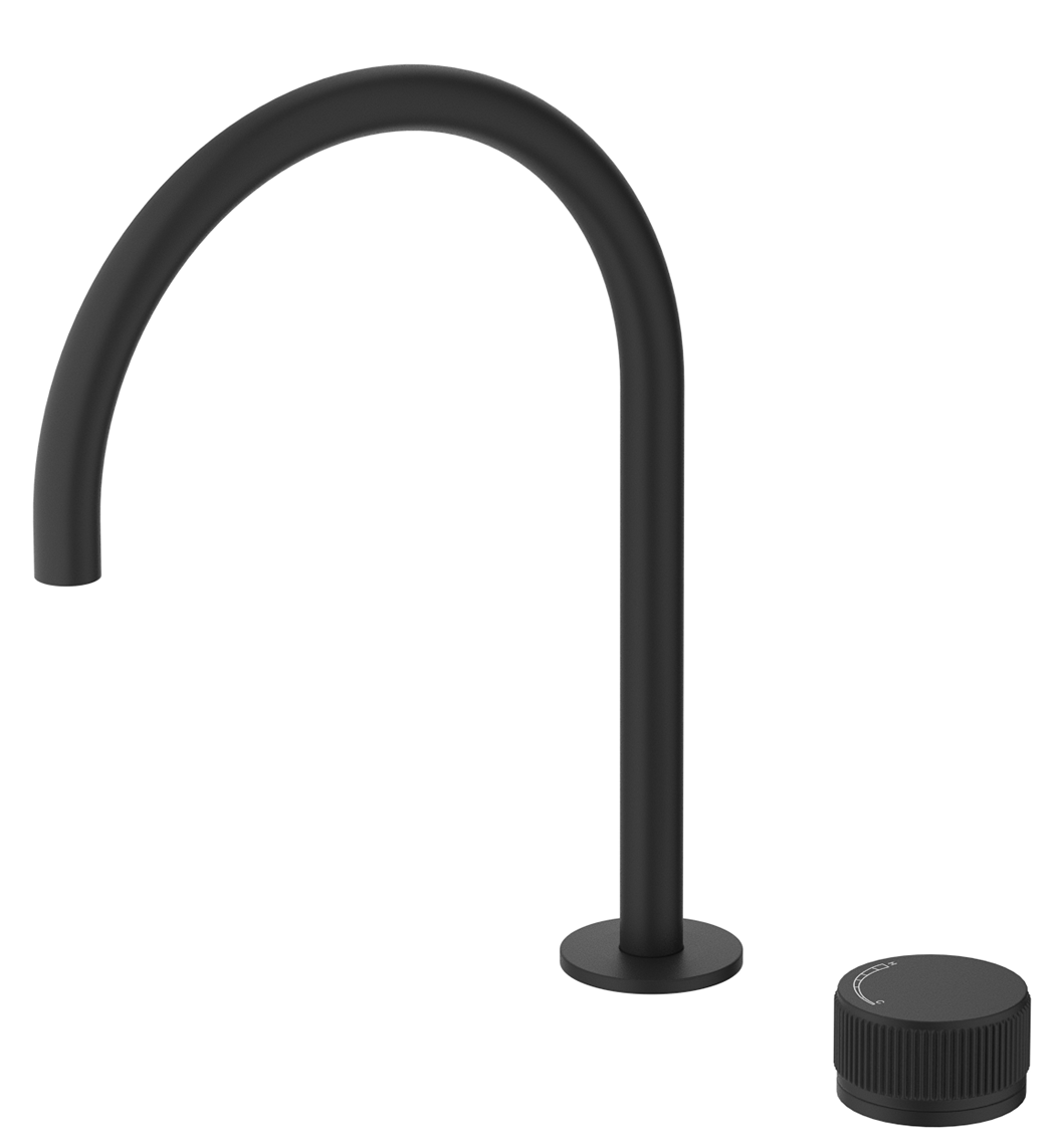 Mica Fluted Gooseneck Hob Sink/Basin Mixer Set Black